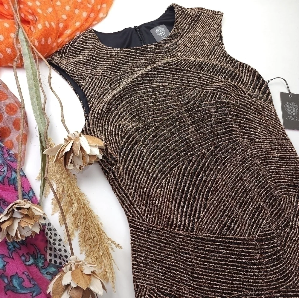 Vince Camuto Gold Black Shimmer Sheath Dress NWT Sz 8 - Picture 8 of 14